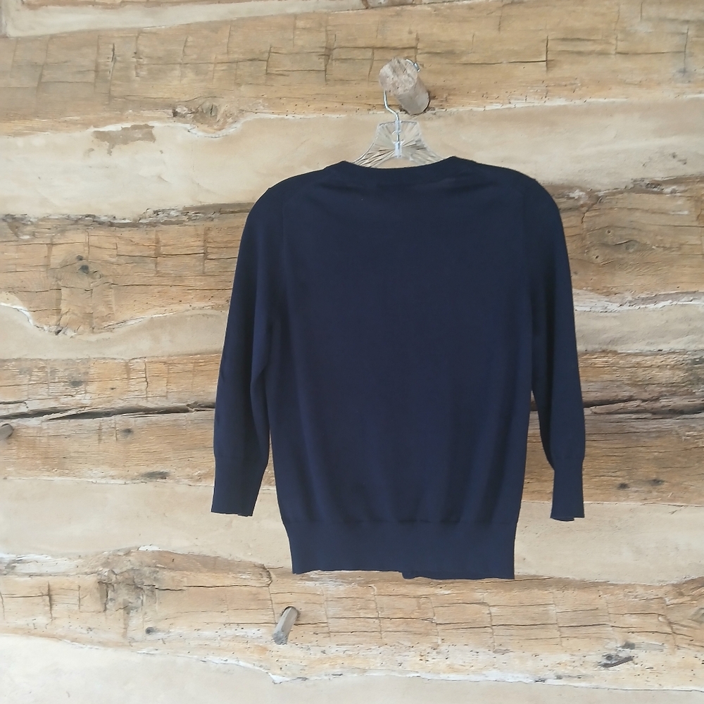 Cyrus Navy Crewneck 3/4 Sleeve Rayon Nylon Cardigan Large - Picture 3 of 7